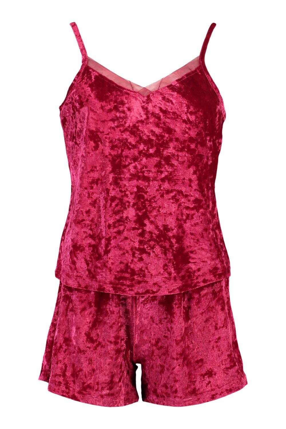 Crushed Velvet Cami And Pajama Short Set