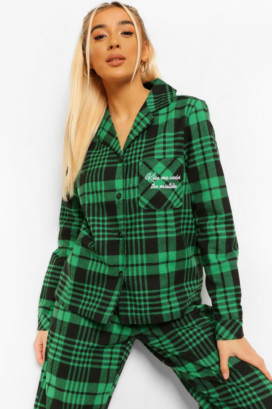 Green grön 'Kiss Me Under The Mistletoe' Pyjamasbyxor i flanell