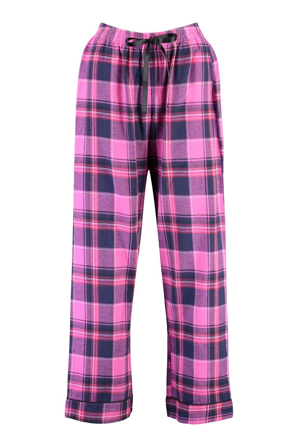 Matching Set Monogrammed Hot Pink Plaid Pajama Pants With Short