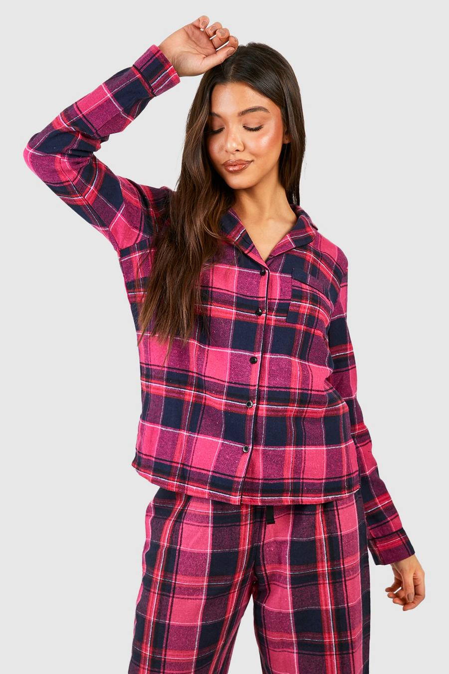Pink Christmas Mix and Match Flannel Check PJ Shirt image number 1