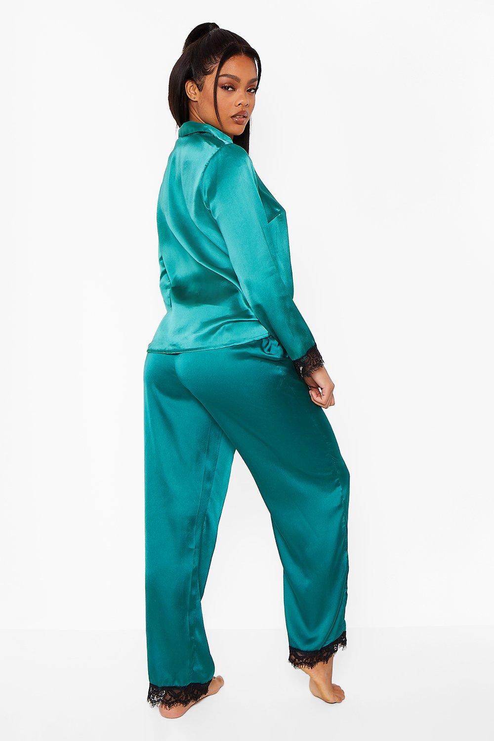 Emerald green satin pyjamas hot sale