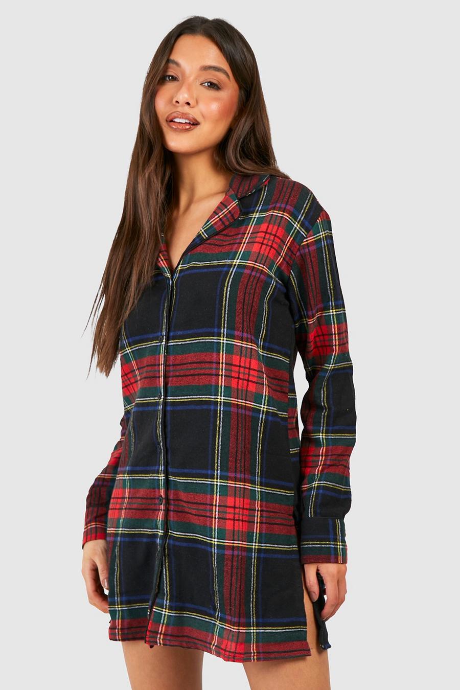 Red Flannel Check Print Shirt Night Dress image number 1