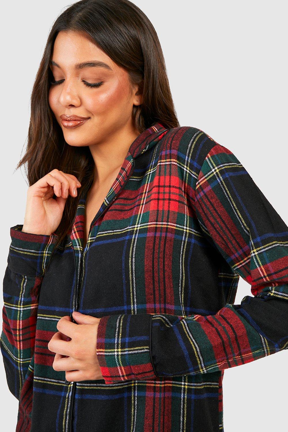 Women's Flannel Check Print Shirt Night Dress