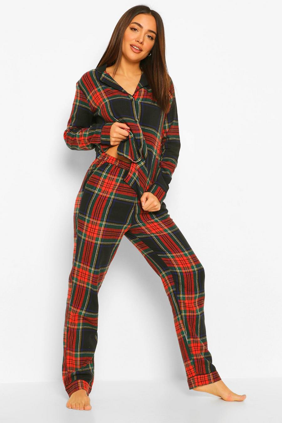 Red rot Flannel Check Print Christmas Pyjamas Trouser Set image number 1