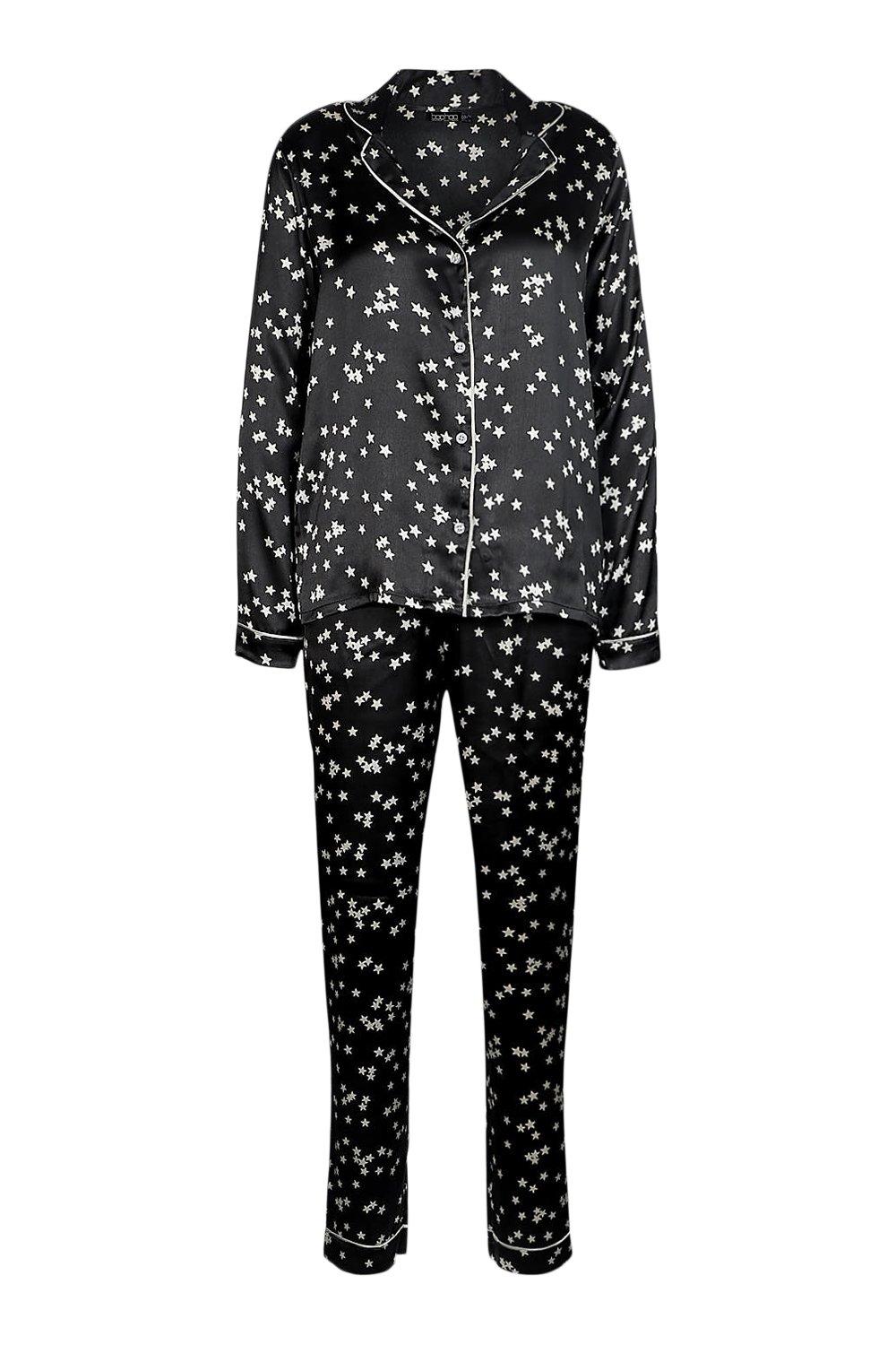 Black and white satin pyjamas sale