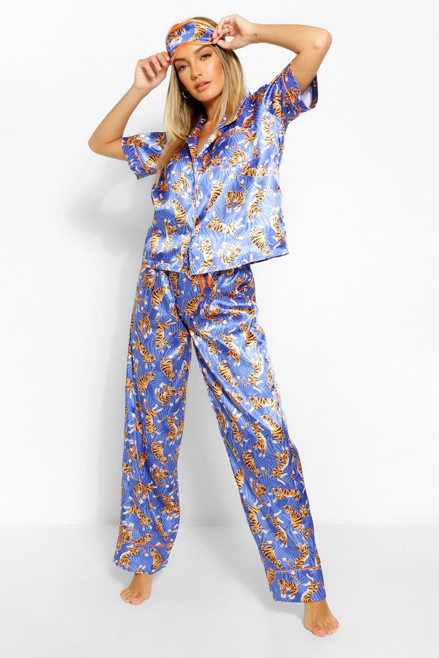 Pantalones de pijama de satén con estampado de tigre Mix + Match image number 1