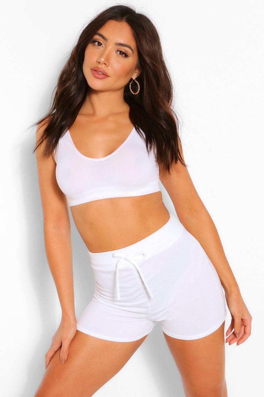 White Mix and Match Soft Loop Back Lounge Shorts image number 1
