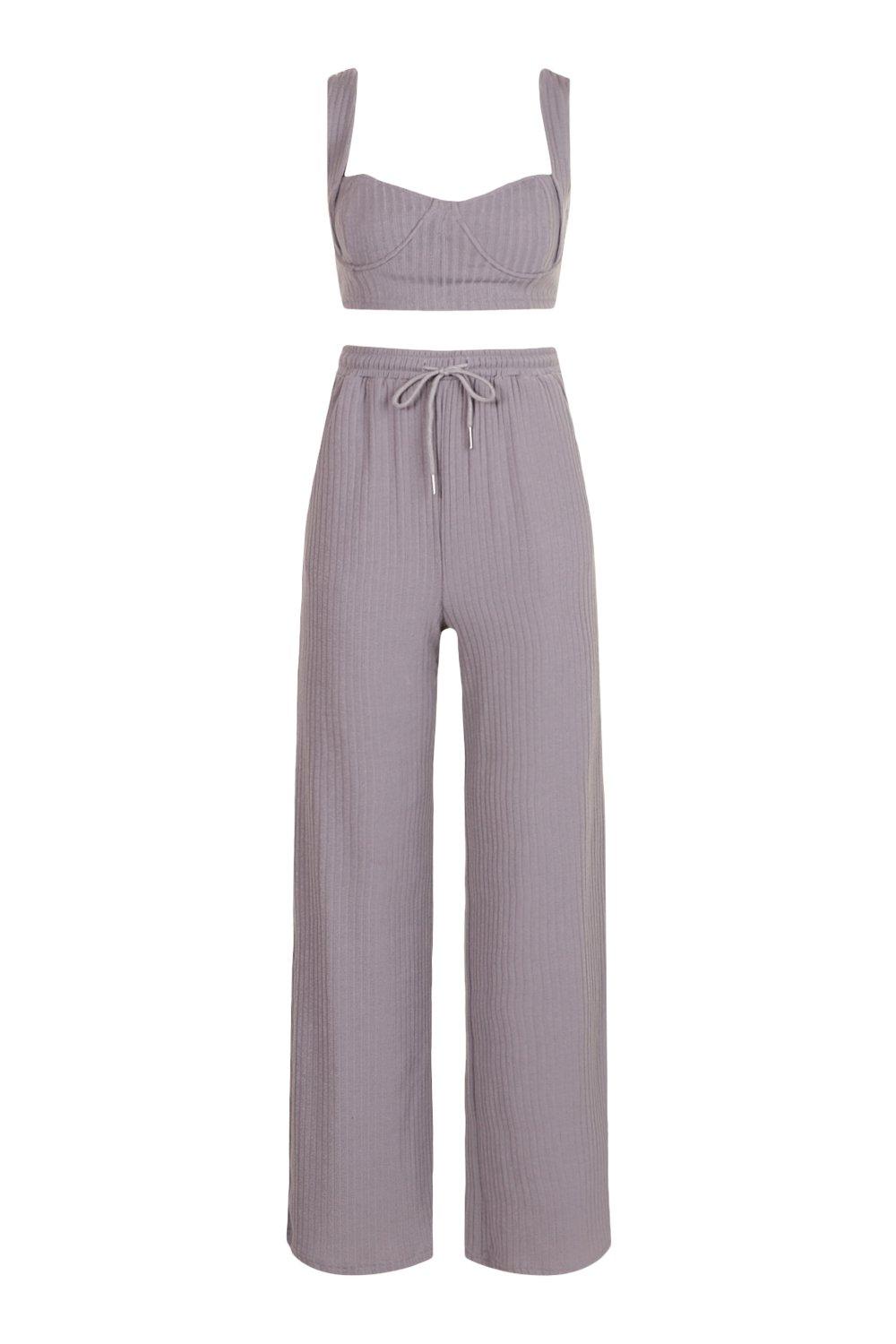 Trouser Co-ords  Ribbed Bralet and Wide Leg Co-ord Lounge Set