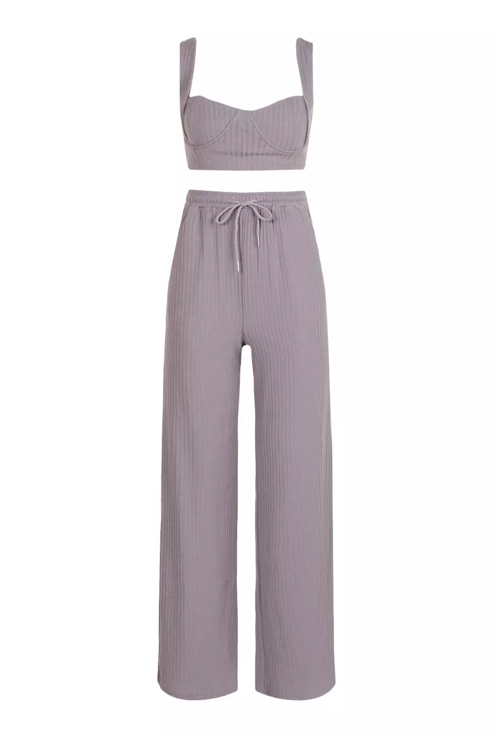 Trouser Co-ords  Ribbed Bralet and Wide Leg Co-ord Lounge Set