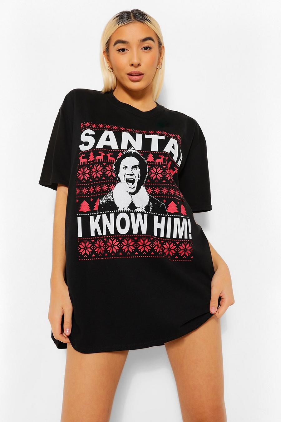 Black "Santa, I Know Him" T-shirt image number 1