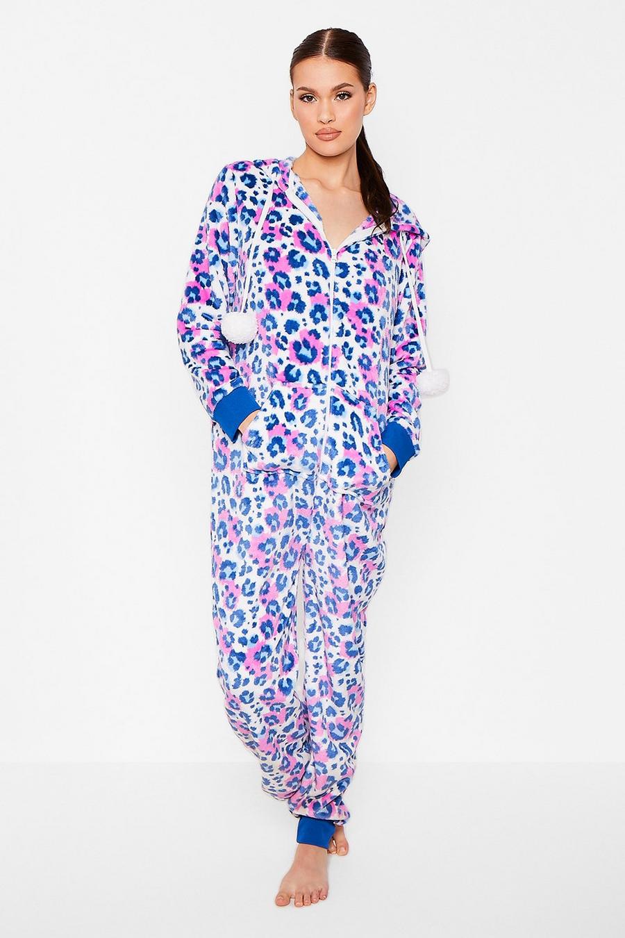 Multi Luxury Leopard Fleece Onesie with Pom Poms image number 1