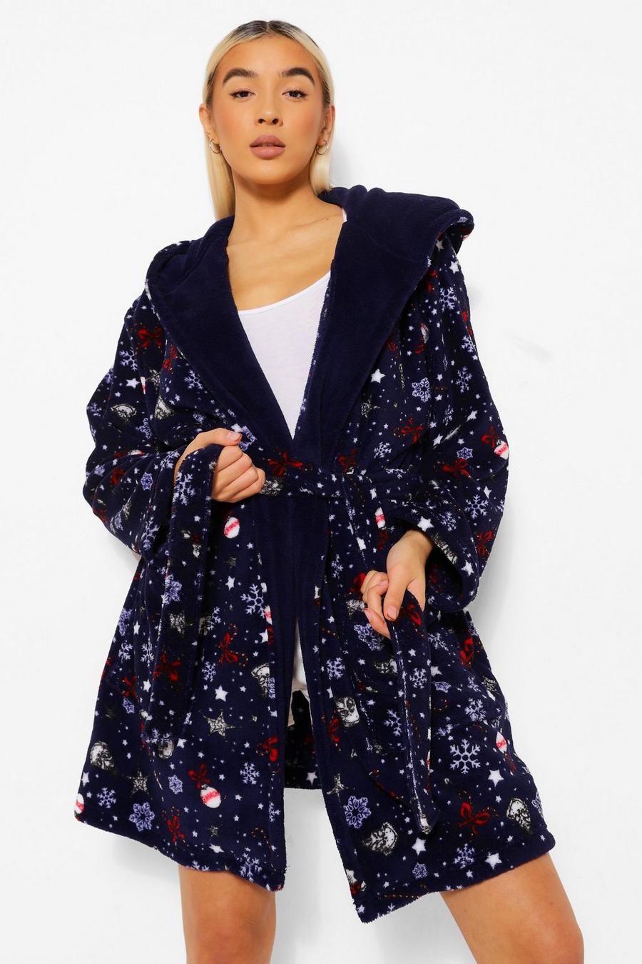 Navy The Grinch Christmas Fleece Dressing Gown image number 1