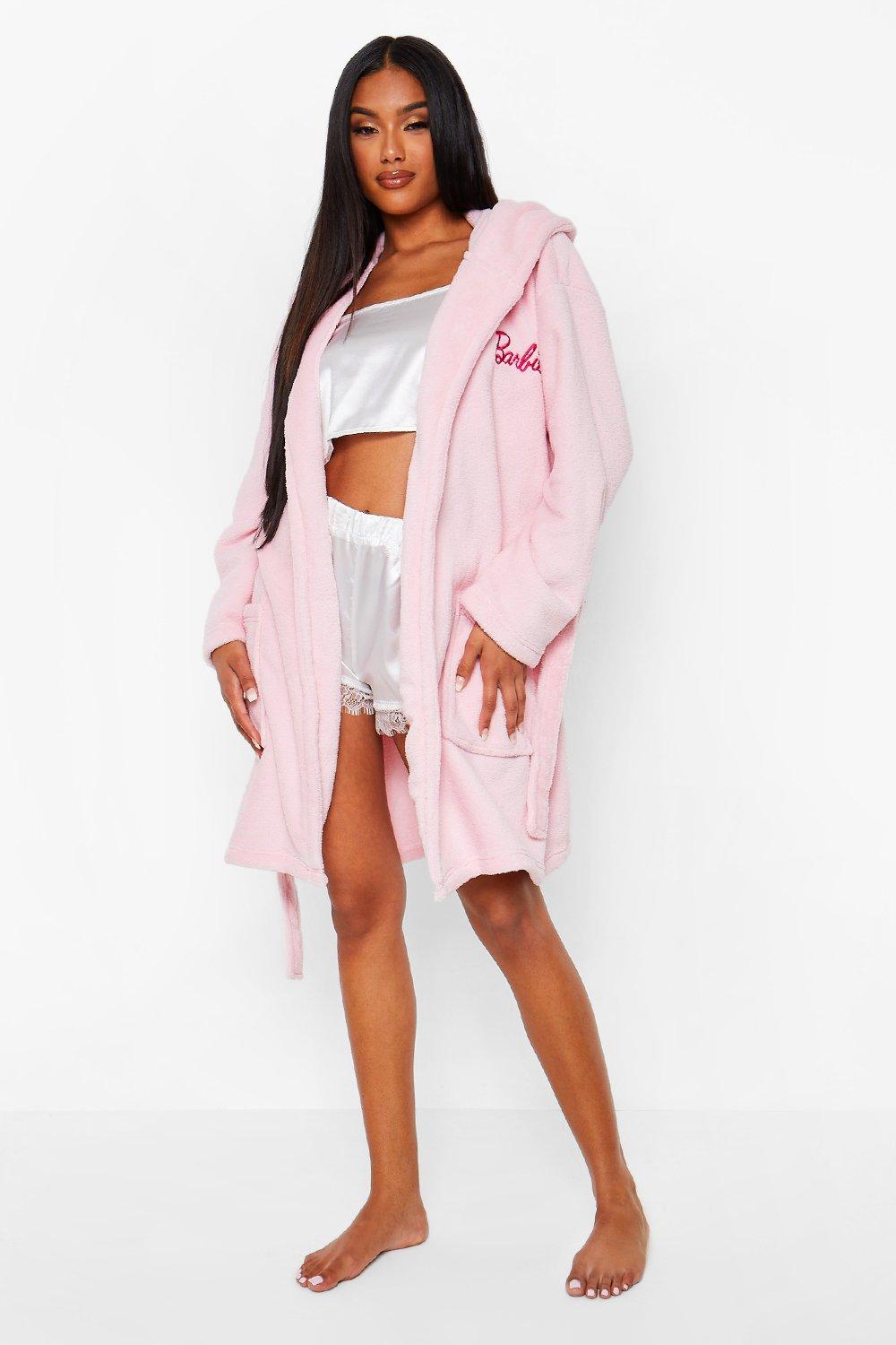 Ladies Classic Luxury Embroidered Fleece Robe - Pink