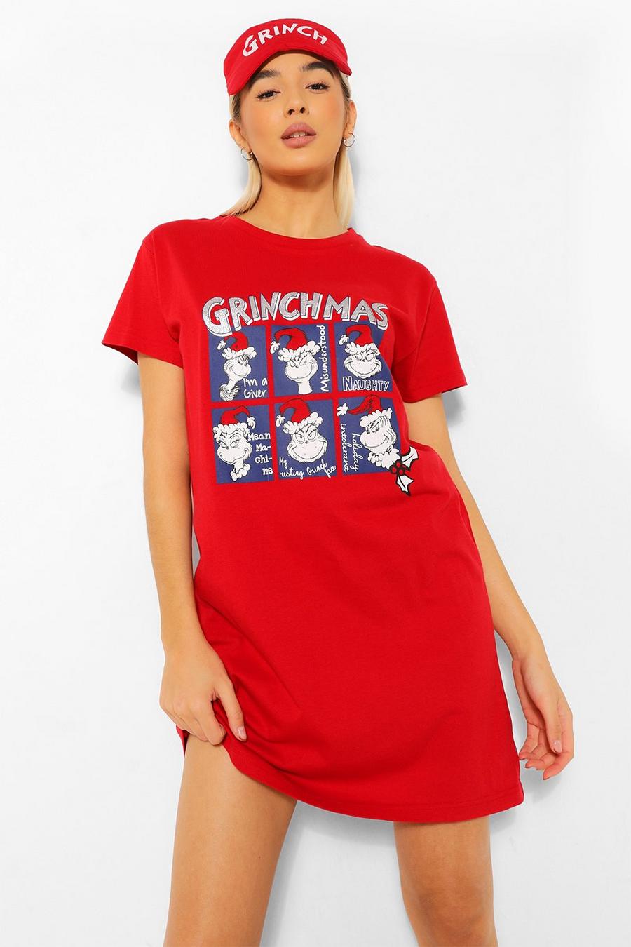 Schlaf-Set aus T-Shirt und Maske mit „The Grinch“-Weihnachtsmotiv, Rot image number 1