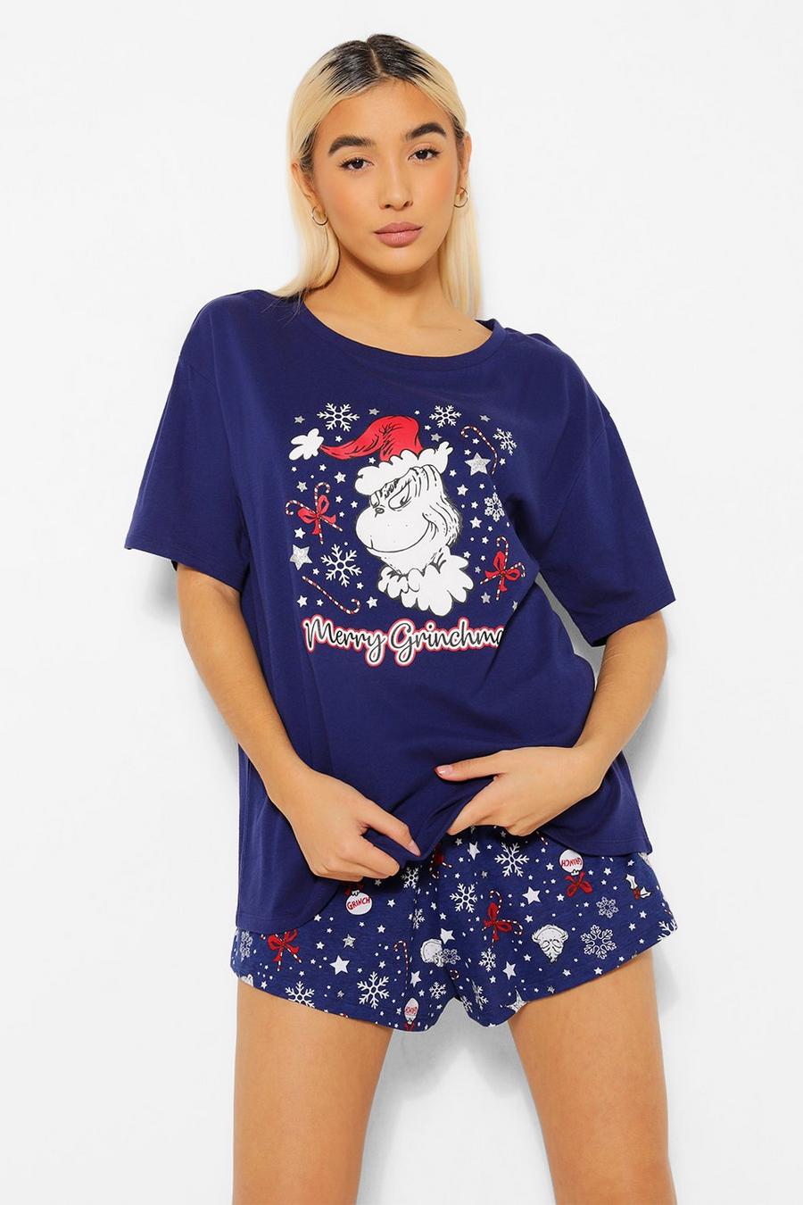 Navy The Grinch Kerst Pyjama Set Met Shorts image number 1
