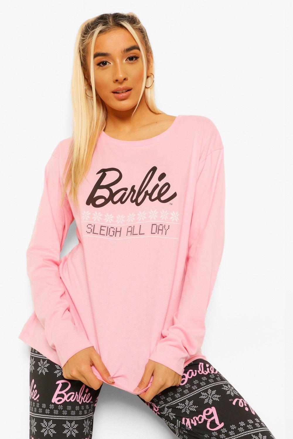 Barbie Pigiama Donna, Pigiama da Donna in Cotone, Pigiama da Donna a  Maniche Lunghe, Rosa