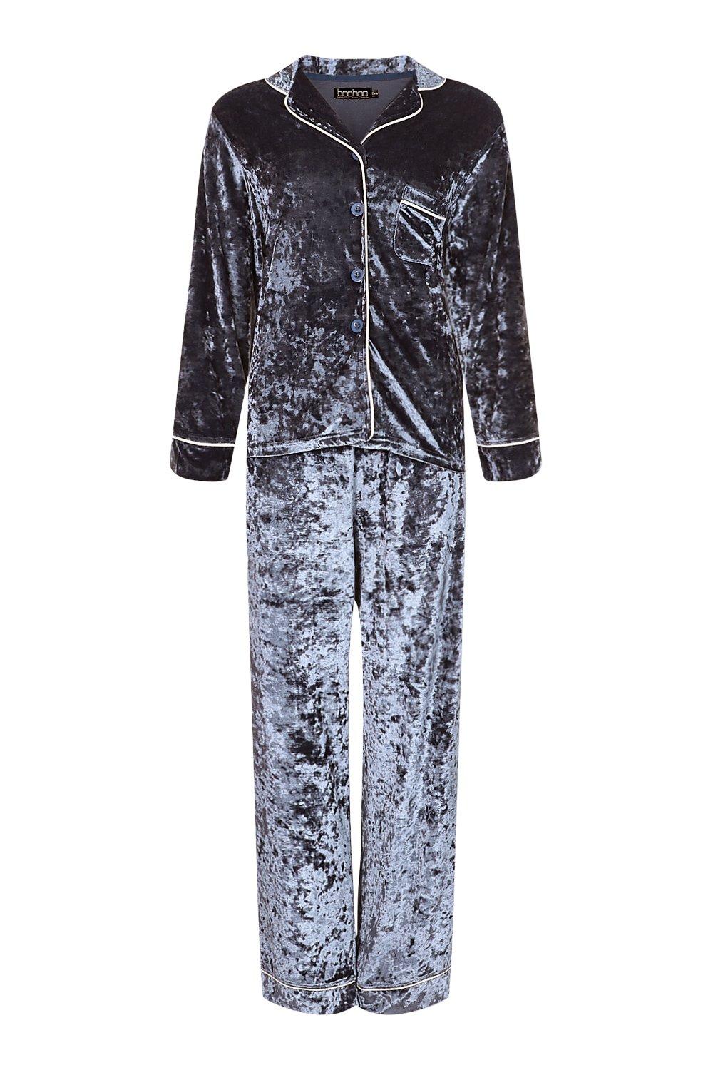 Crushed Velvet Button Through PJ Set