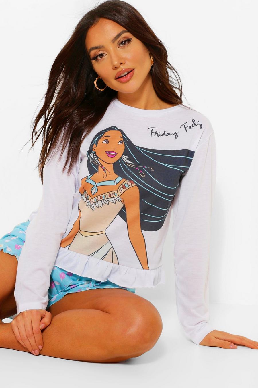 White Disney "Friday Feels" Pyjamas med Pocahontas och volangshorts image number 1