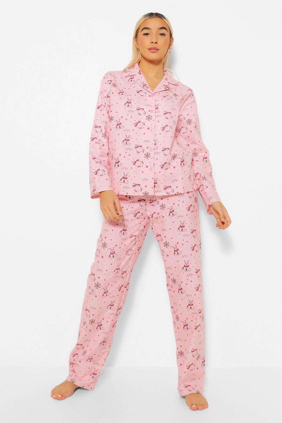Pyjama-Set aus gebürsteter Baumwolle mit Eisbär-Motiv und Hose image number 1