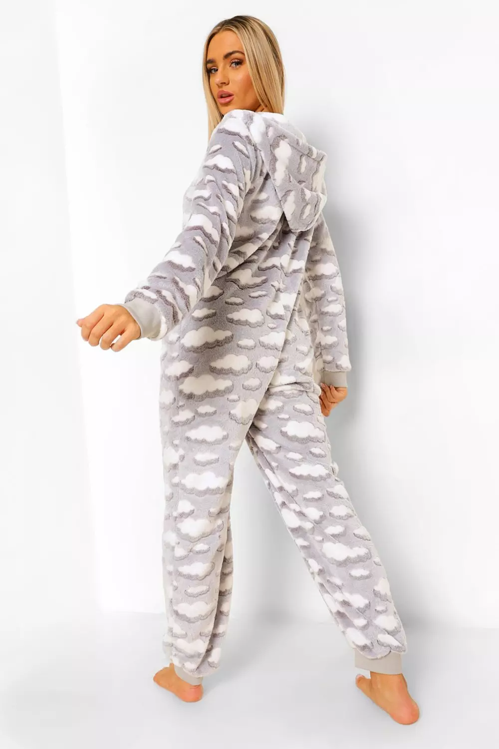 Grey Cloud Print Luxury Fleece Onesie alternative image