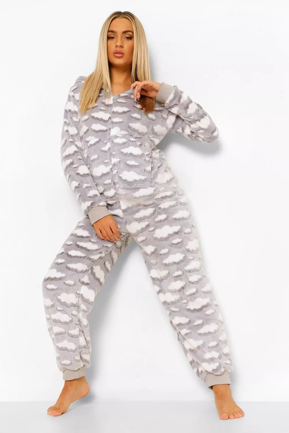 Grey Cloud Print Luxury Fleece Onesie alternative image