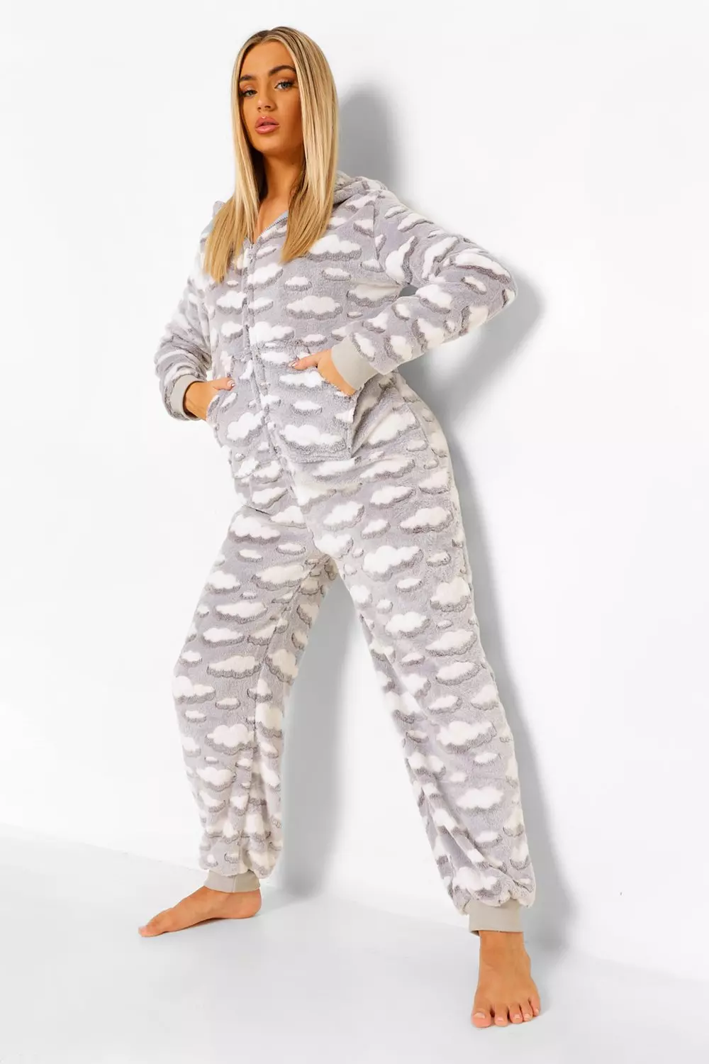 Grey Cloud Print Luxury Fleece Onesie alternative image