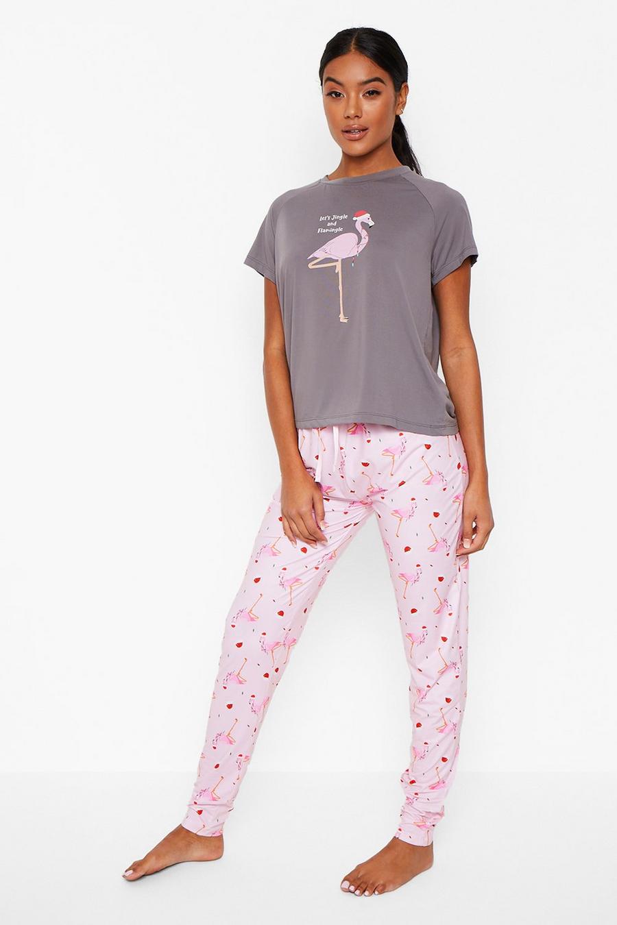 Flamingo T Shirt And Leggings Christmas Pajama Set image number 1