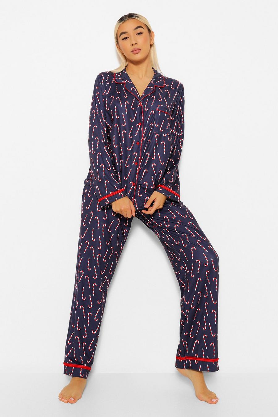 Candy Cane Button Up And Pants Christmas Pj Set image number 1