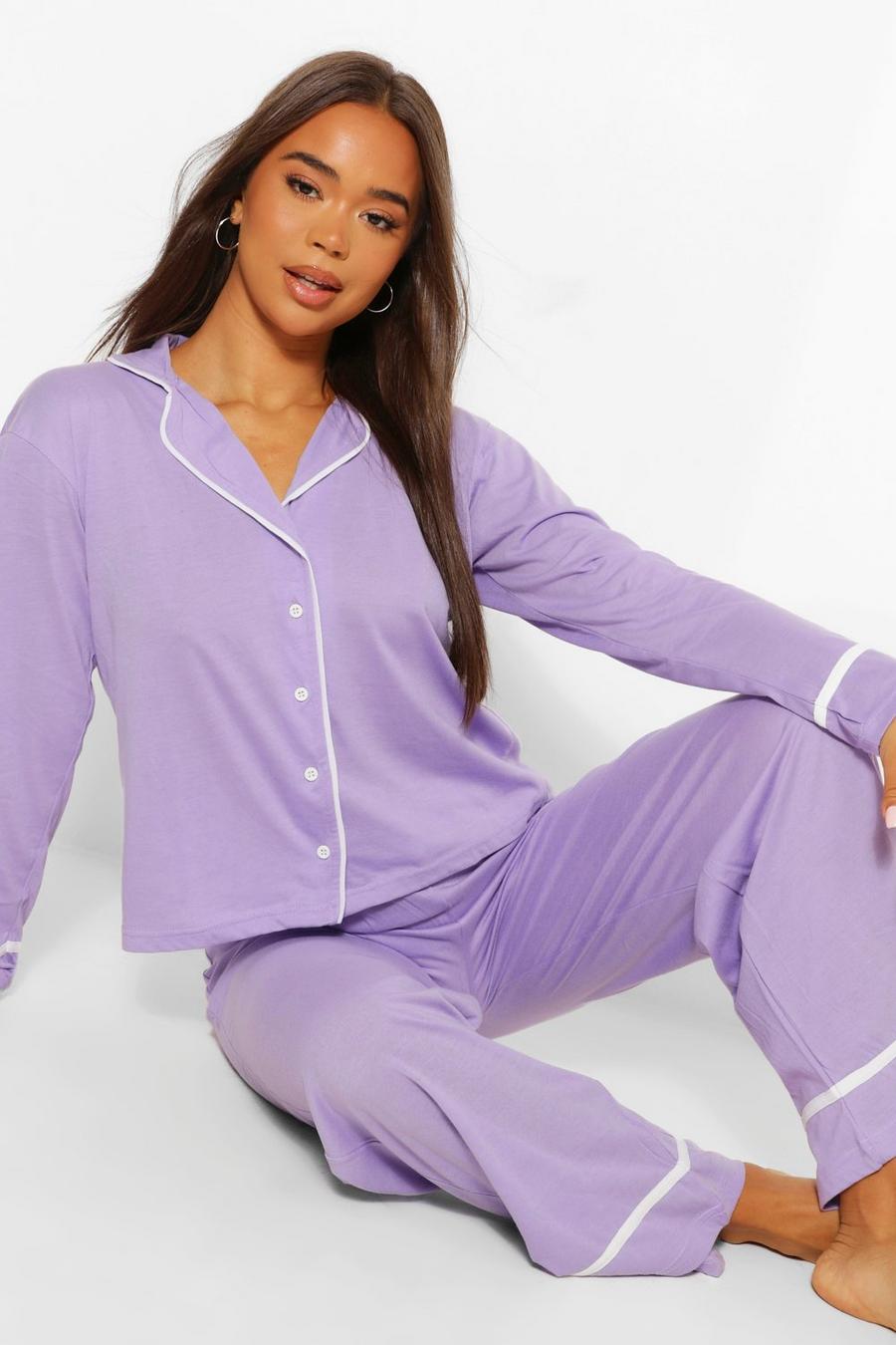 Lilac Pyjamas i jersey med långbyxor och knappar image number 1