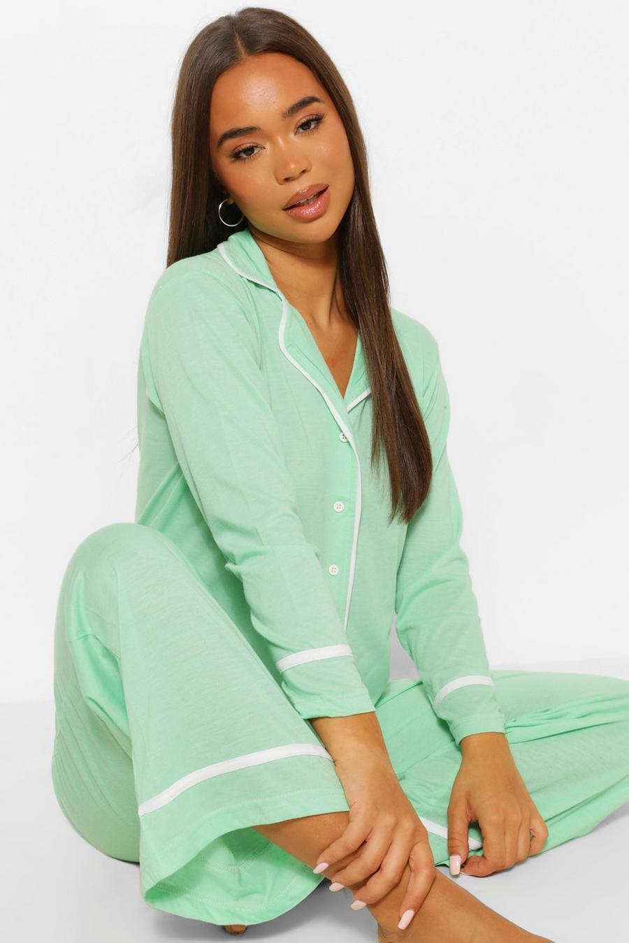 Jersey Pyjama-Set mit Knopfleiste, Minzgrün green