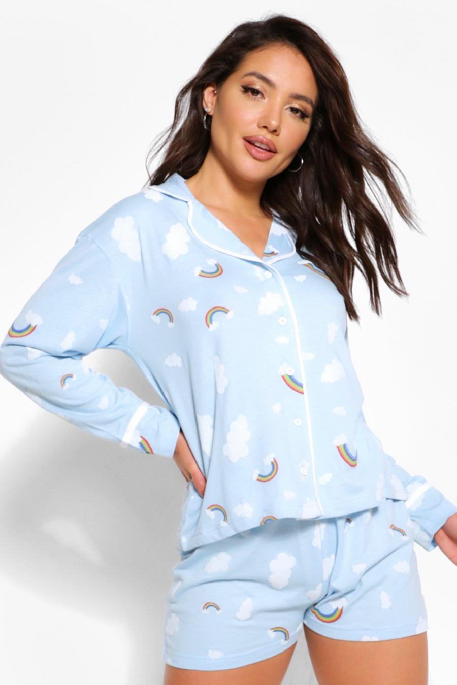 Blue Pyjamas i jersey med moln och regnbågar image number 1