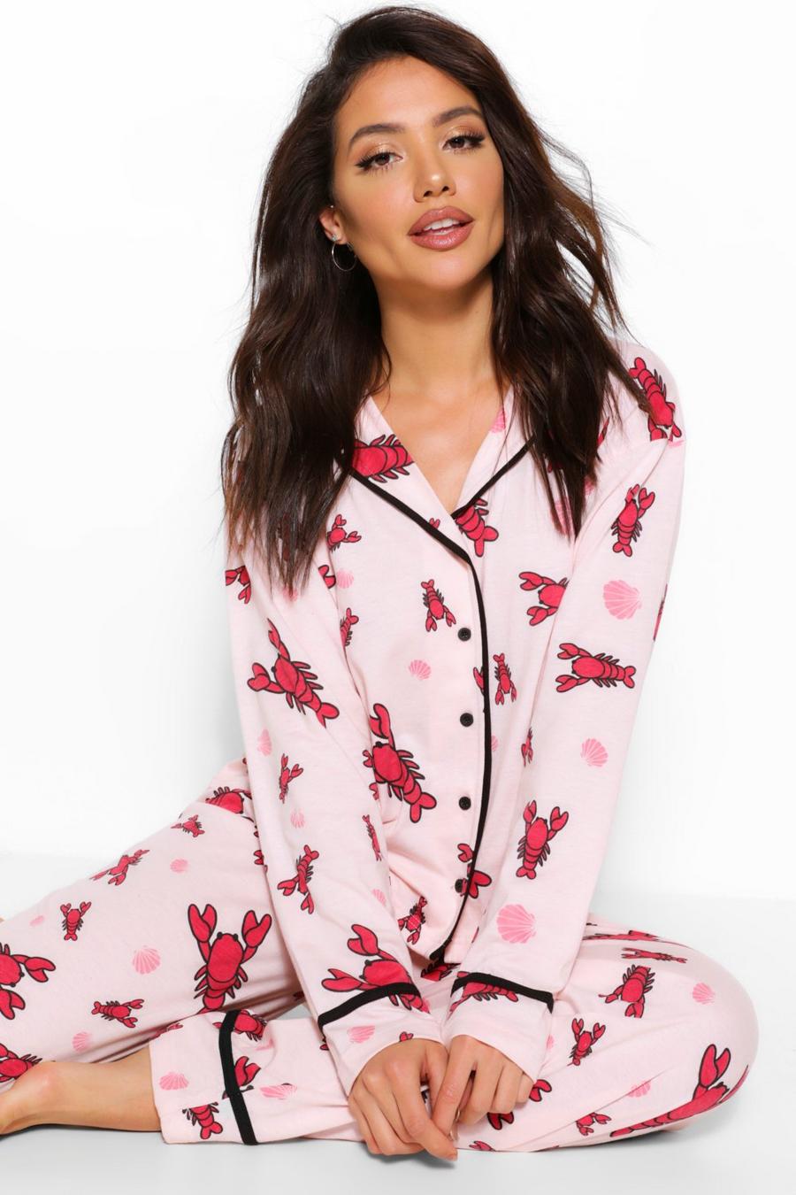 Pink Mönstrad pyjamas i jersey med långbyxor image number 1