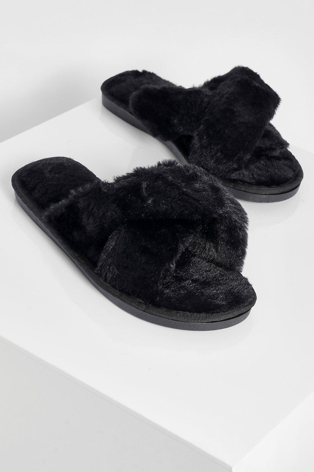 Fluffy discount slippers cross