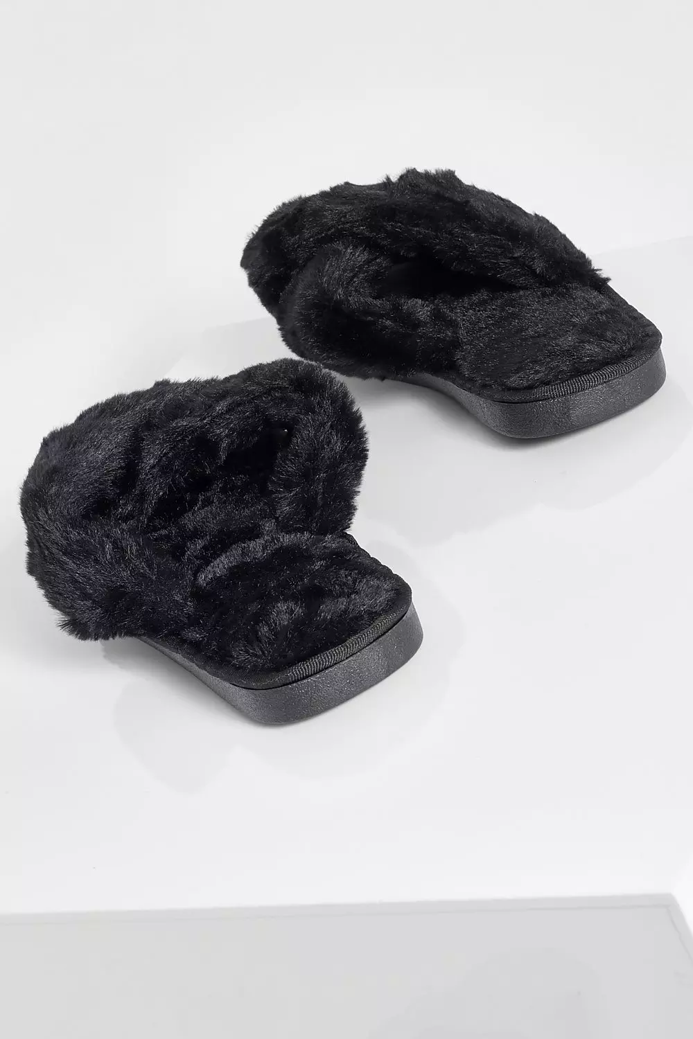 Black Fluffy Cross Front Slippers alternative image