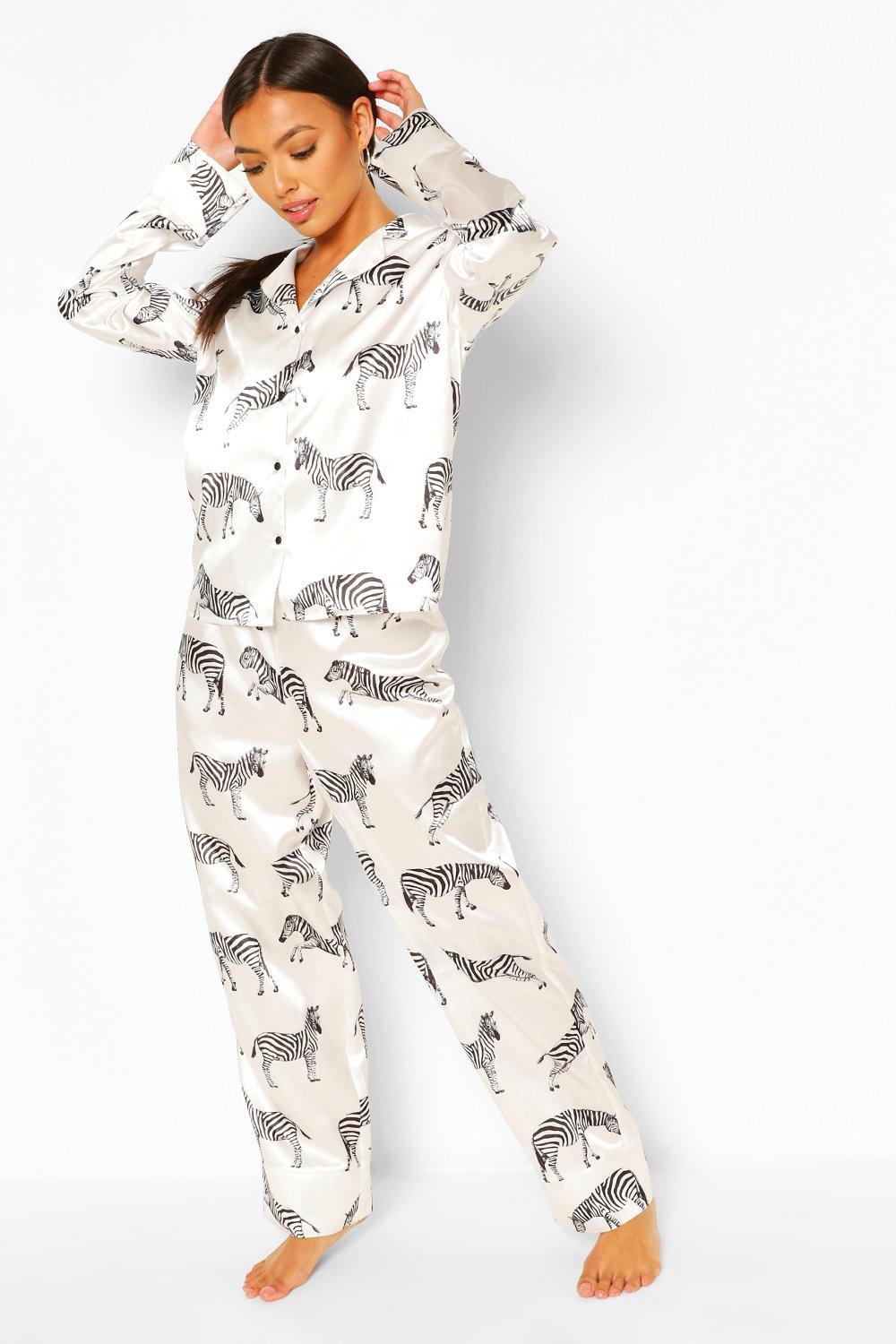 zadel zeven bodem Women's Zebra Print Satin 5 PC Nightwear Set | Boohoo UK