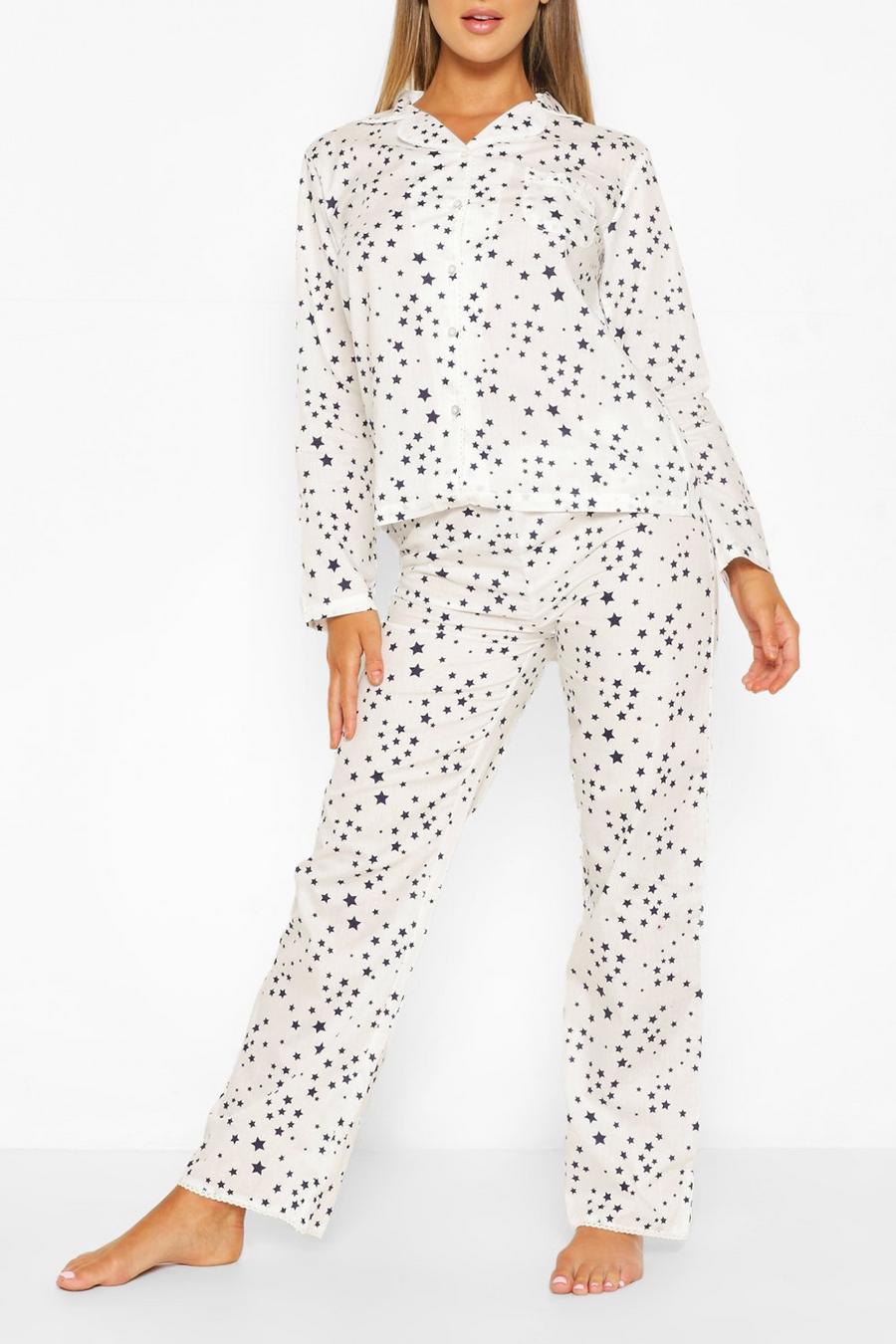 Långärmad pyjamasset i bomullstyg image number 1