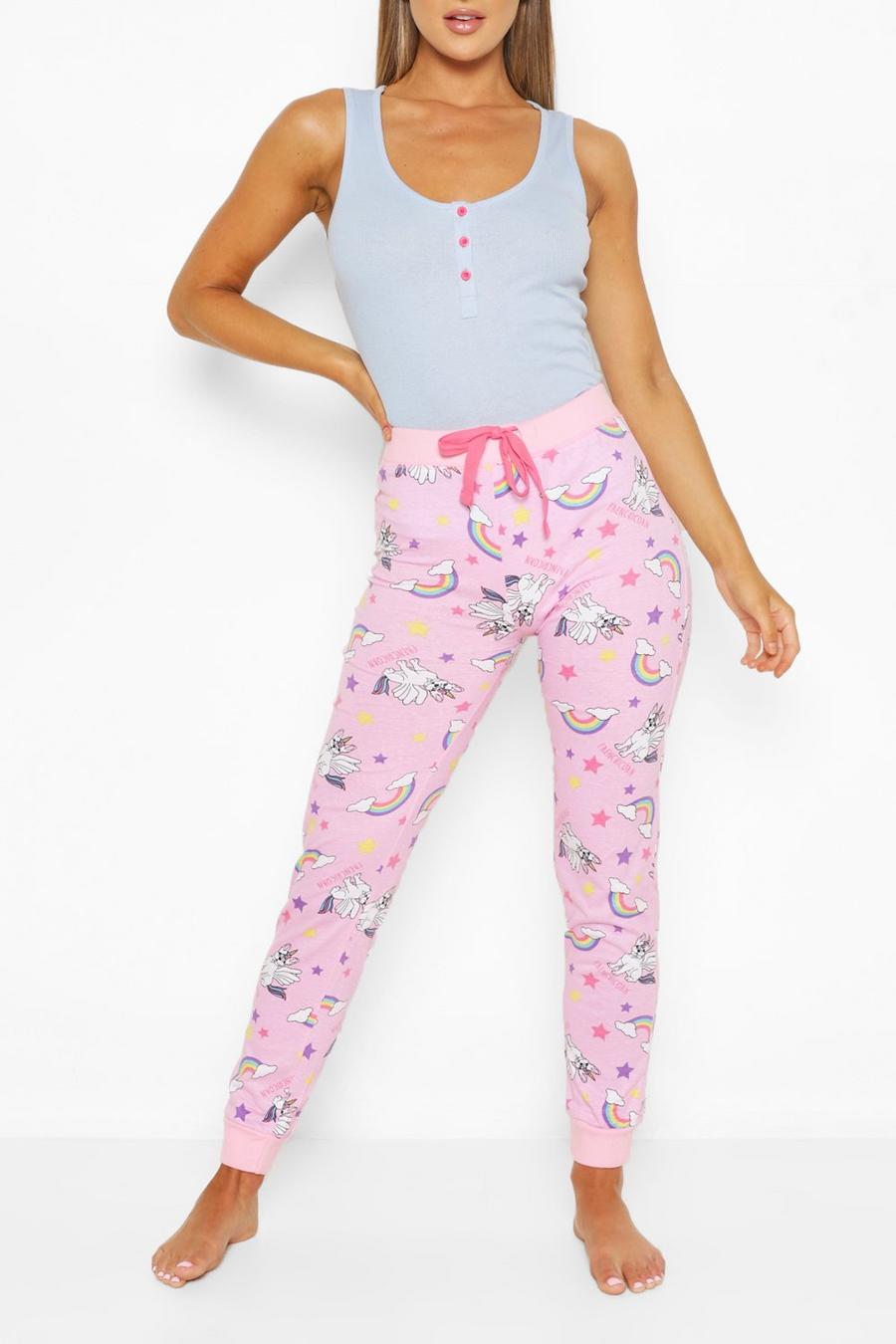 Pyjama-Hosenset mit geripptem Tank Top und Einhorn-Motiv image number 1