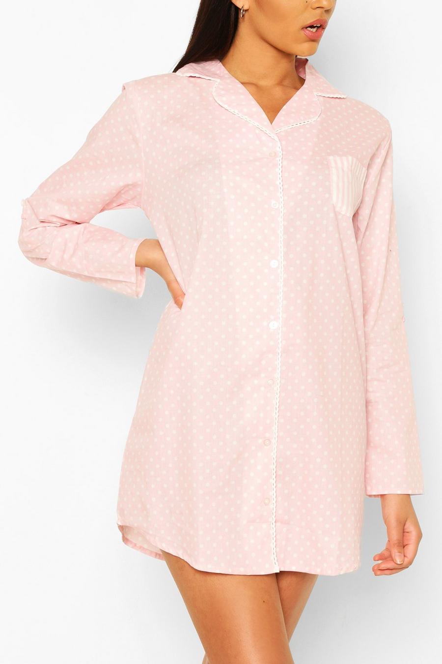 Nachthemd aus Baumwolle mit Punkten, Rosa image number 1