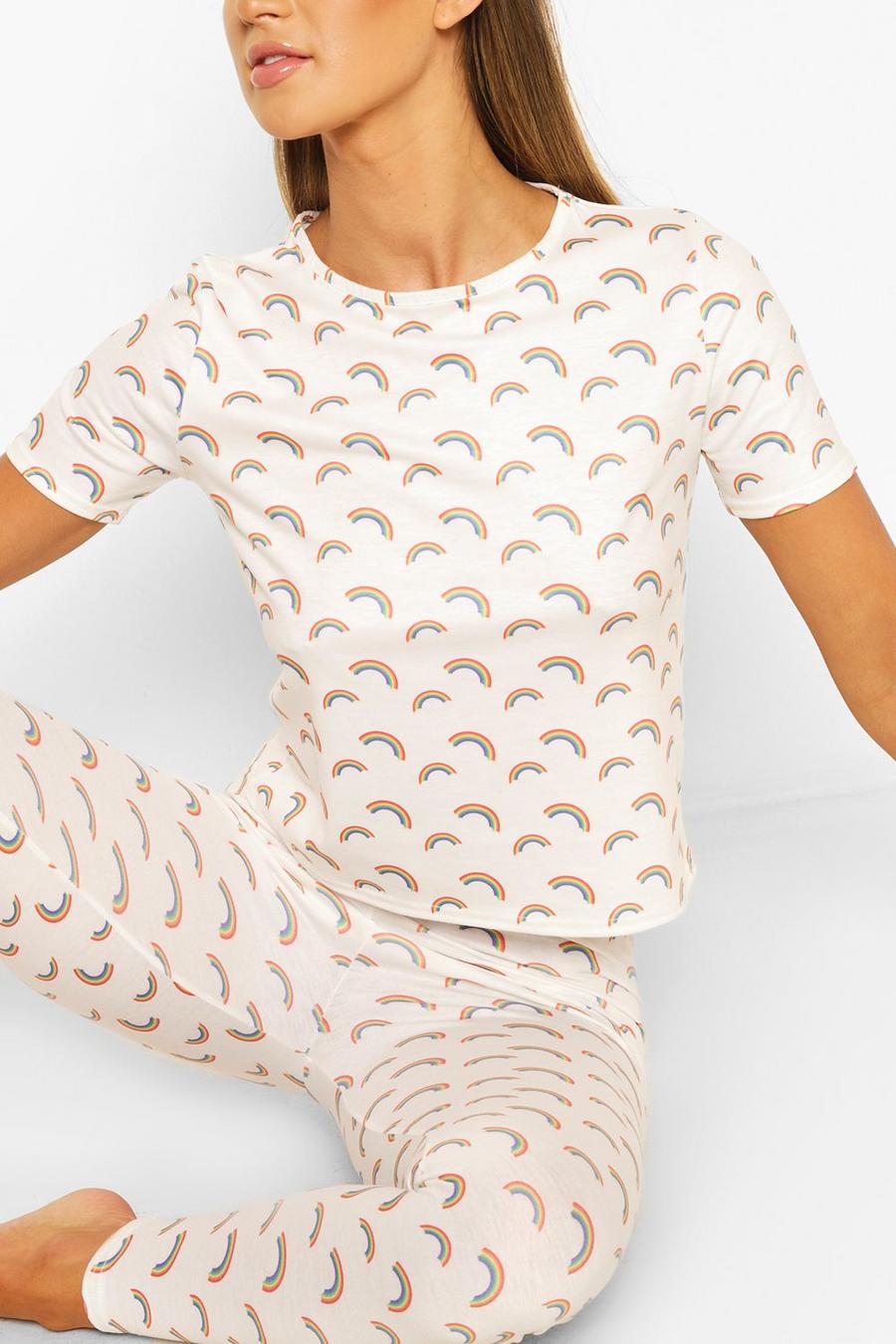 Pyjama mit Leggings und Regenbogen-Print image number 1