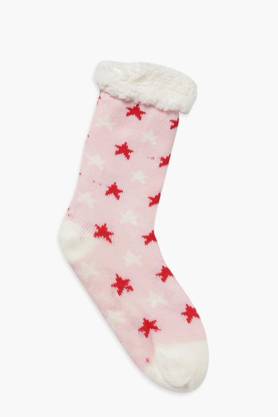 Pink Star Print Slipper Socks image number 1