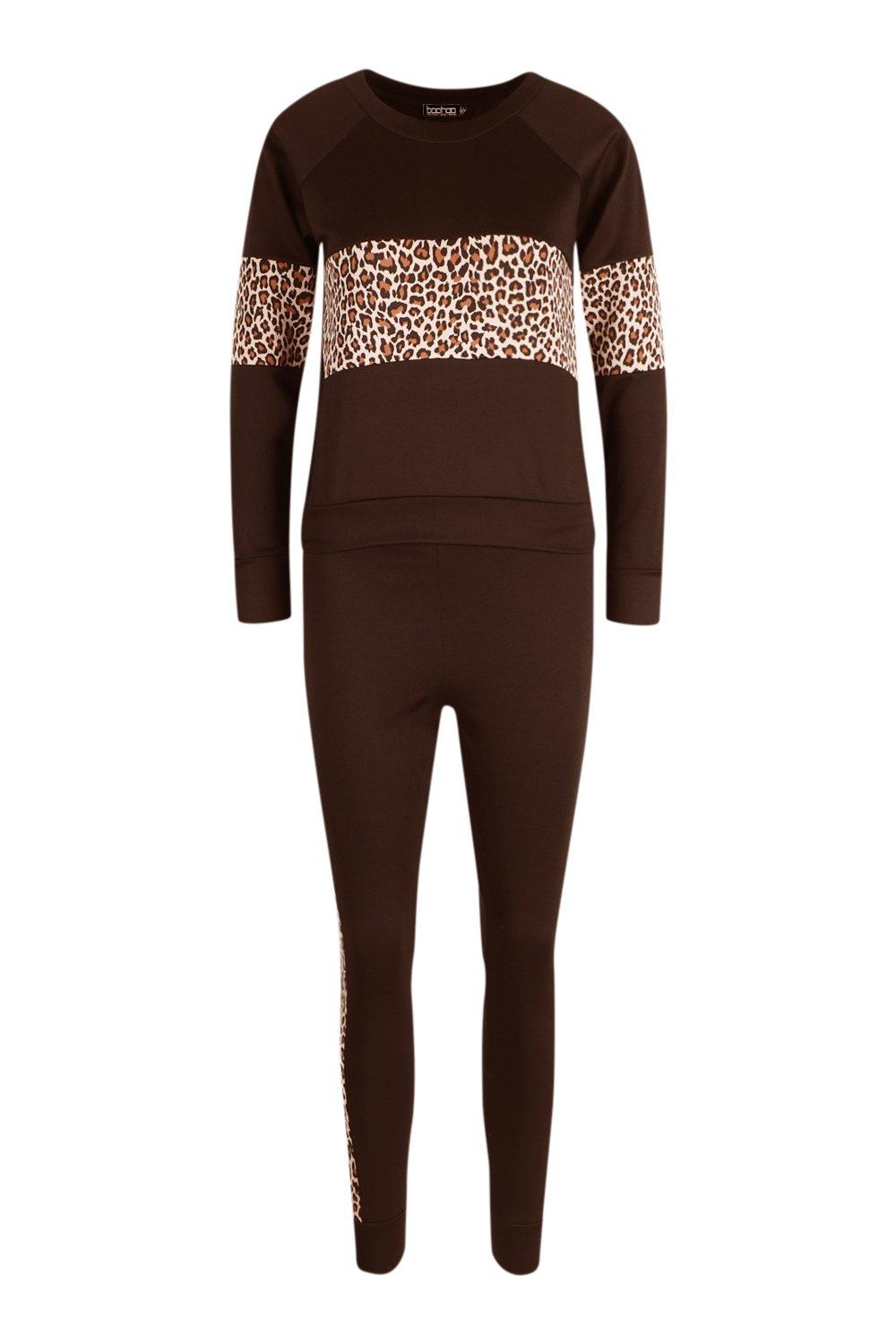 Leopard Panel Detail Sweat Jogger Set