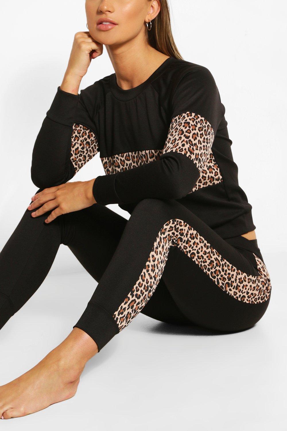 Leopard Panel Detail Sweat Jogger Set