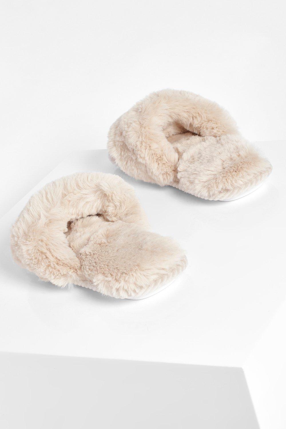 cream fluffy slider slippers