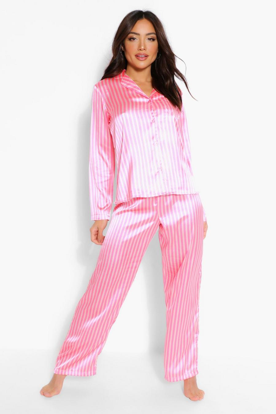 Mix And Match Satin Candy Stripe Pajama Shirt image number 1
