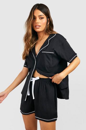 Jersey Pyjama Set Met Shorts En Knopen black