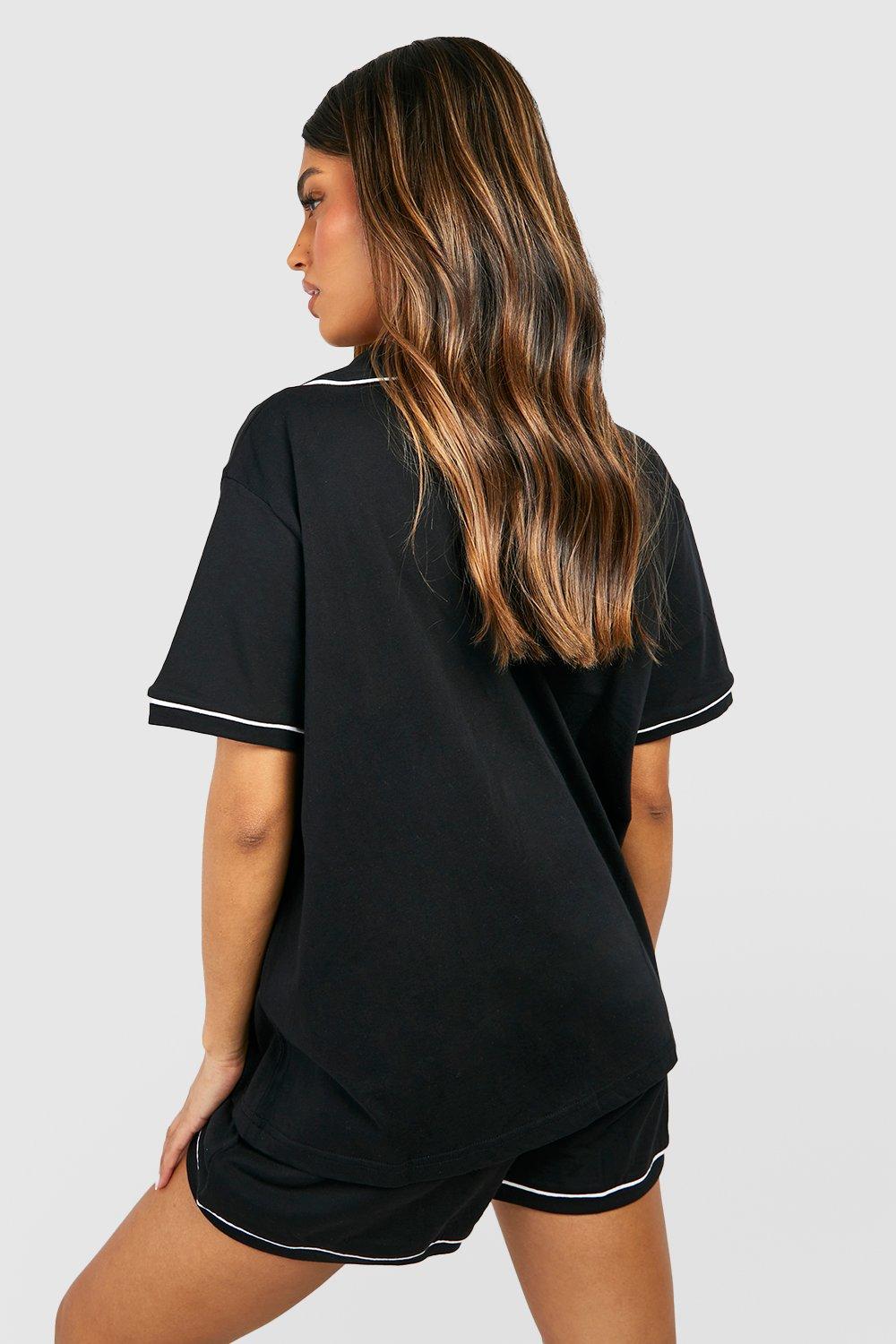 Boohoo Women s Jersey Button Through Pyjama Short Set Black