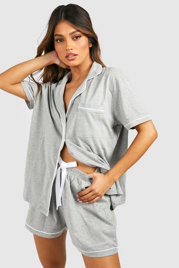 Grey Jersey Knit Button Through Pj Short Set