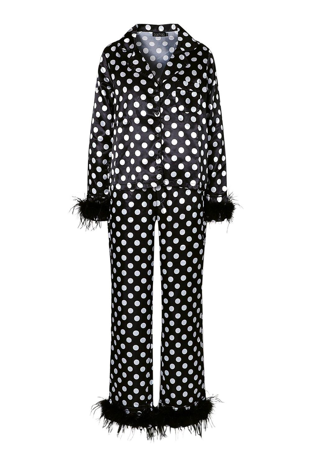 Pyjama en satin, imprimé pois noir pois blanc La Redoute Collections