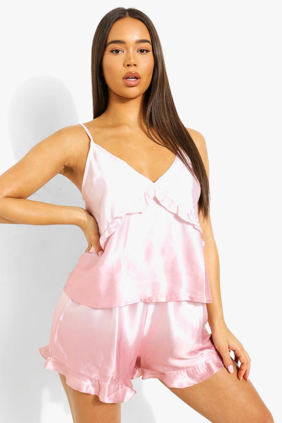 Peach Ombre Satin Ruffle Cami & Short Set image number 1