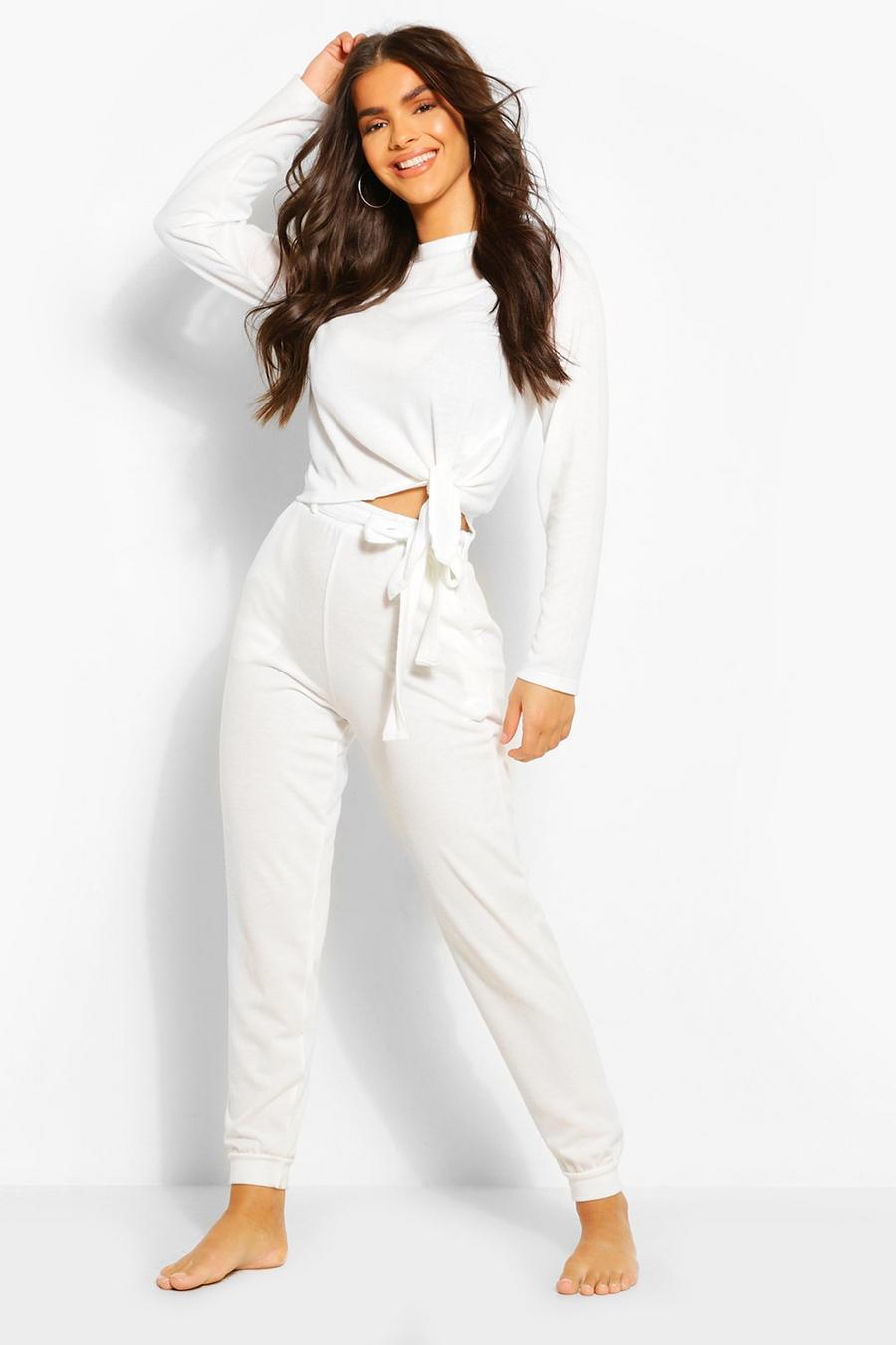 White Mix & Match Super Soft Tie Waist Lounge Track Pants image number 1